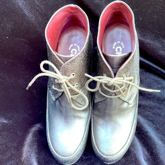 CHANEL SILVER METALLIC LEATHER  HIGH HEEL ANKLE BOOTIES ! - 9 - GORGEOUS !🔥💋 - Picture 4 of 15